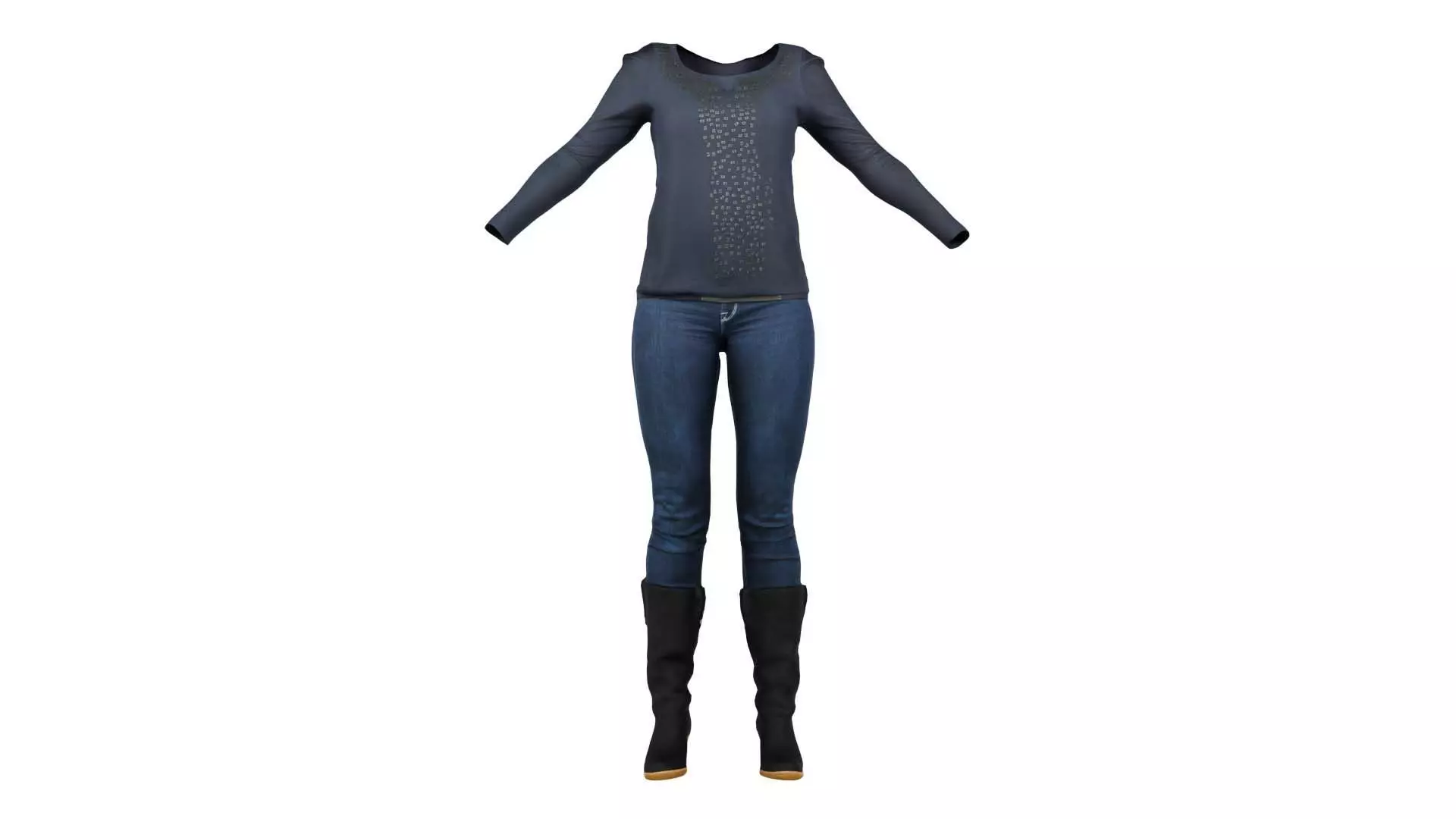 Casual Collection Female Low-poly 3D model_0