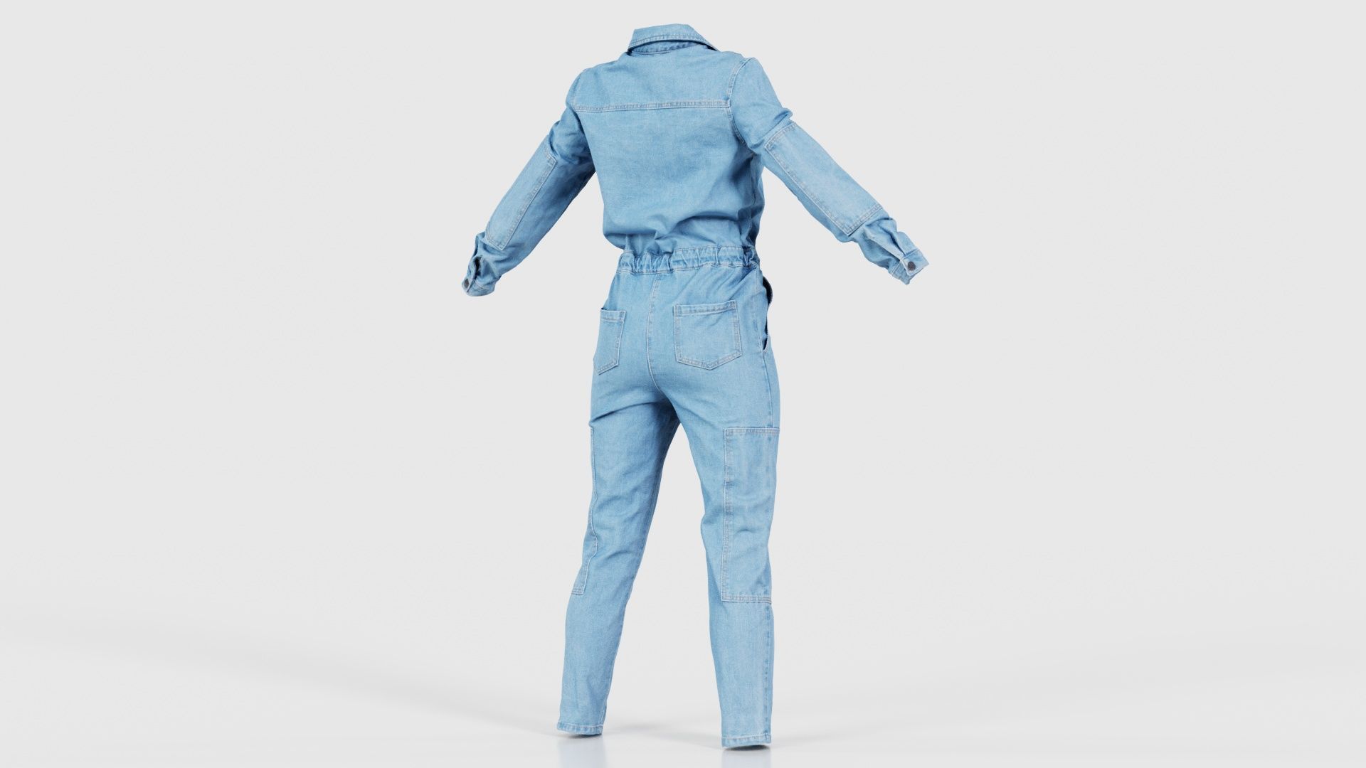 Chest Zippers Jeans Salopet Low-poly 3D model_20