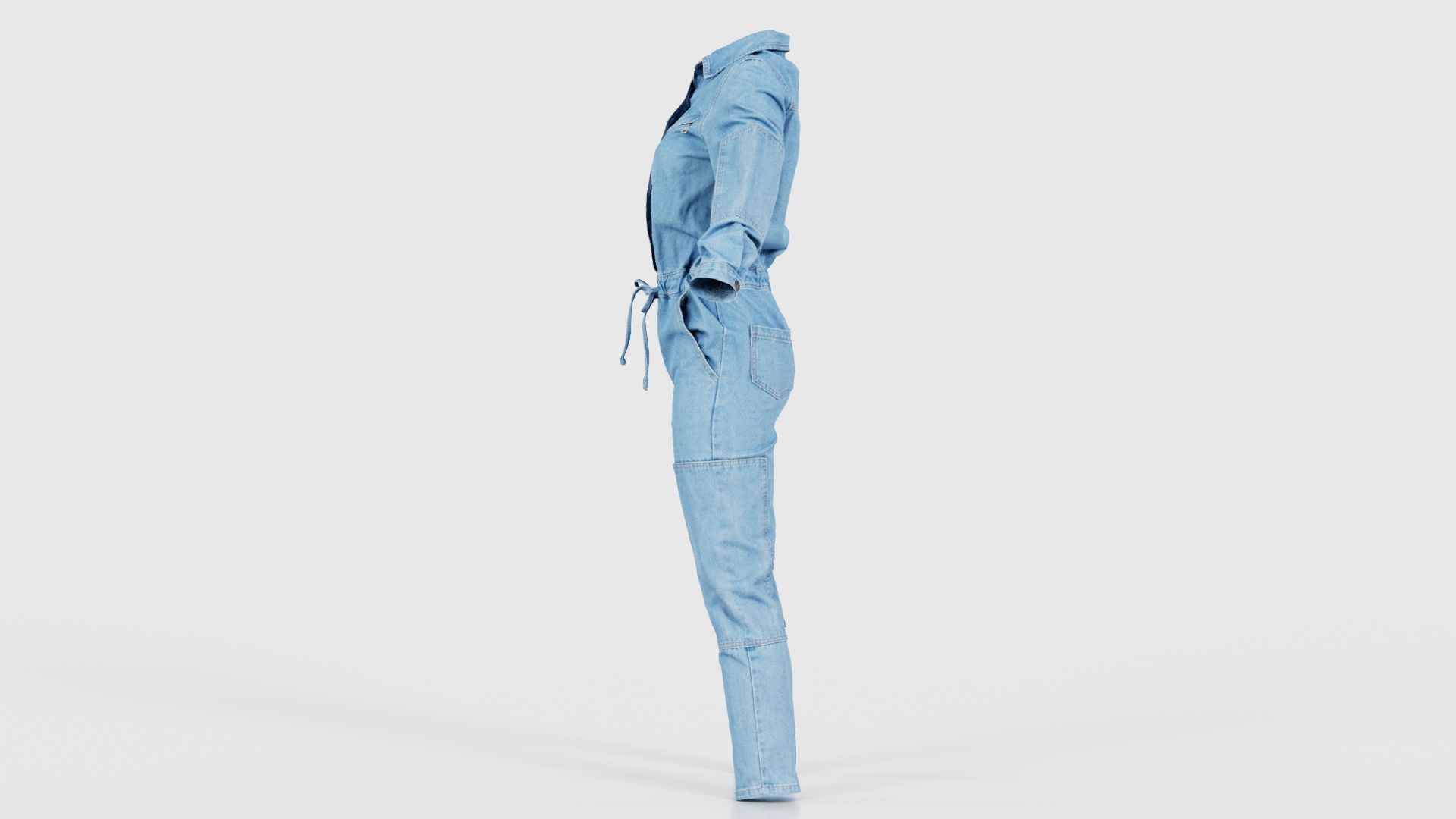 Chest Zippers Jeans Salopet Low-poly 3D model_24