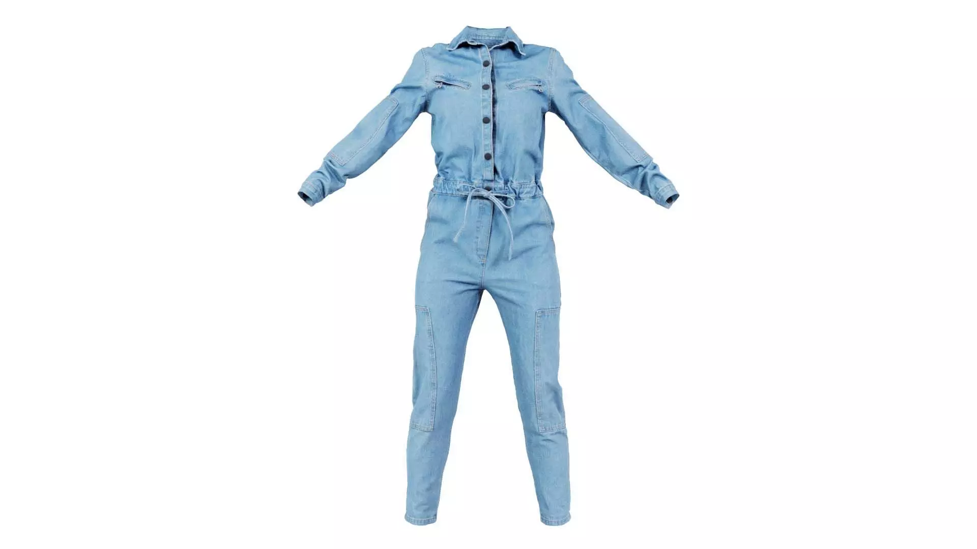 Chest Zippers Jeans Salopet Low-poly 3D model_0