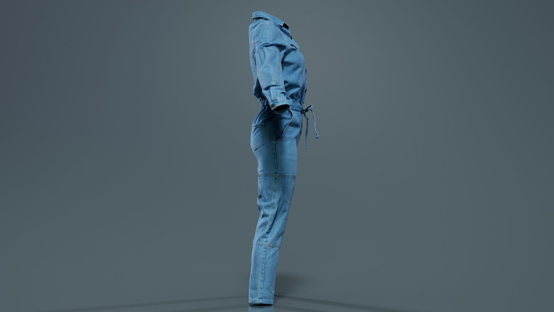 Chest Zippers Jeans Salopet Low-poly 3D model_6