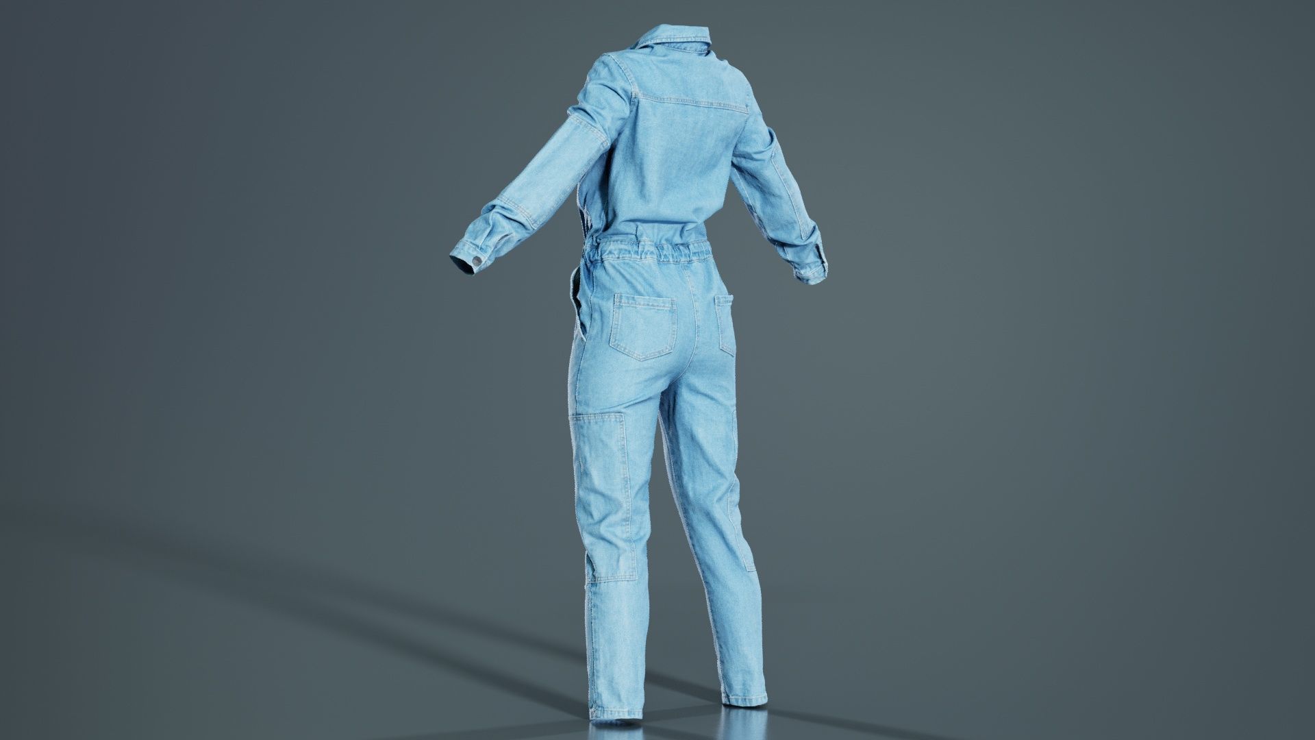 Chest Zippers Jeans Salopet Low-poly 3D model_5