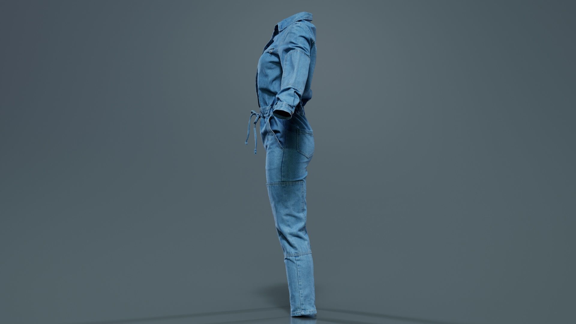 Chest Zippers Jeans Salopet Low-poly 3D model_7