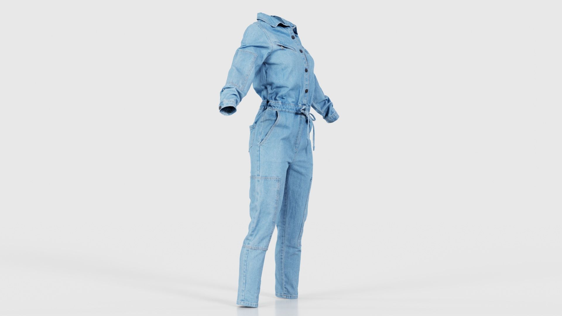 Chest Zippers Jeans Salopet Low-poly 3D model_17