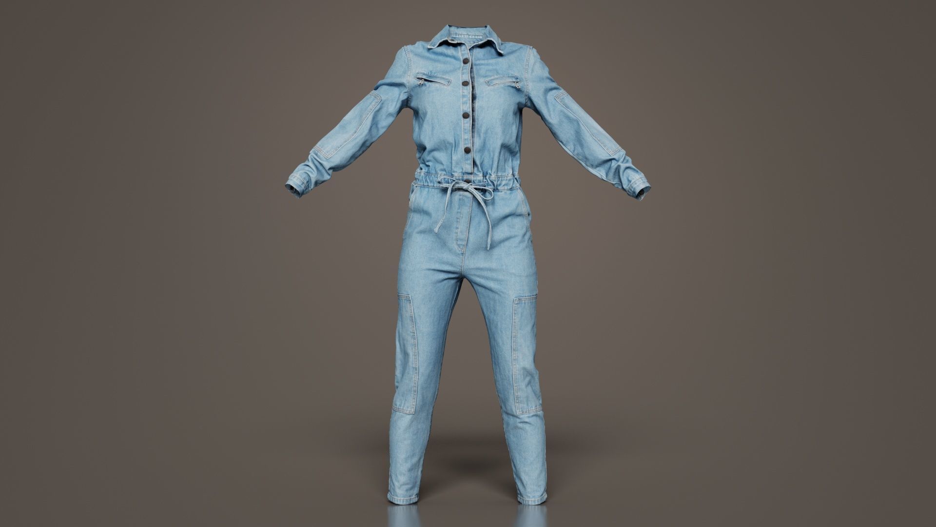 Chest Zippers Jeans Salopet Low-poly 3D model_2