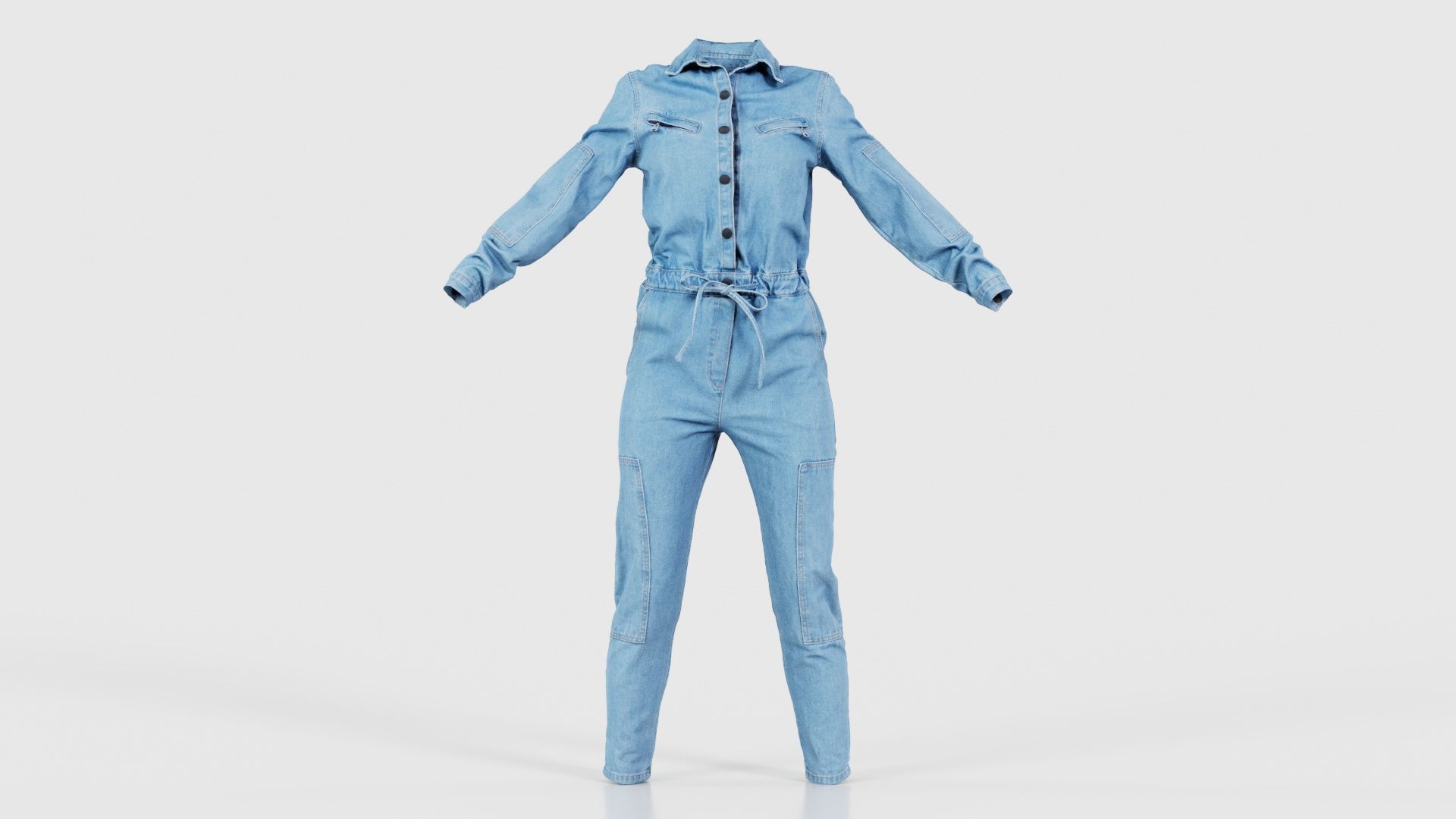 Chest Zippers Jeans Salopet Low-poly 3D model_15