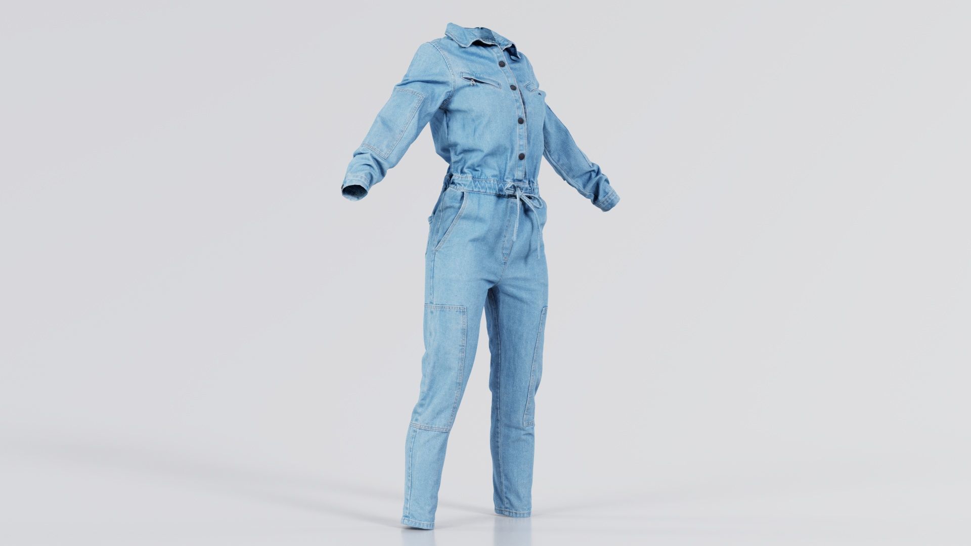 Chest Zippers Jeans Salopet Low-poly 3D model_3