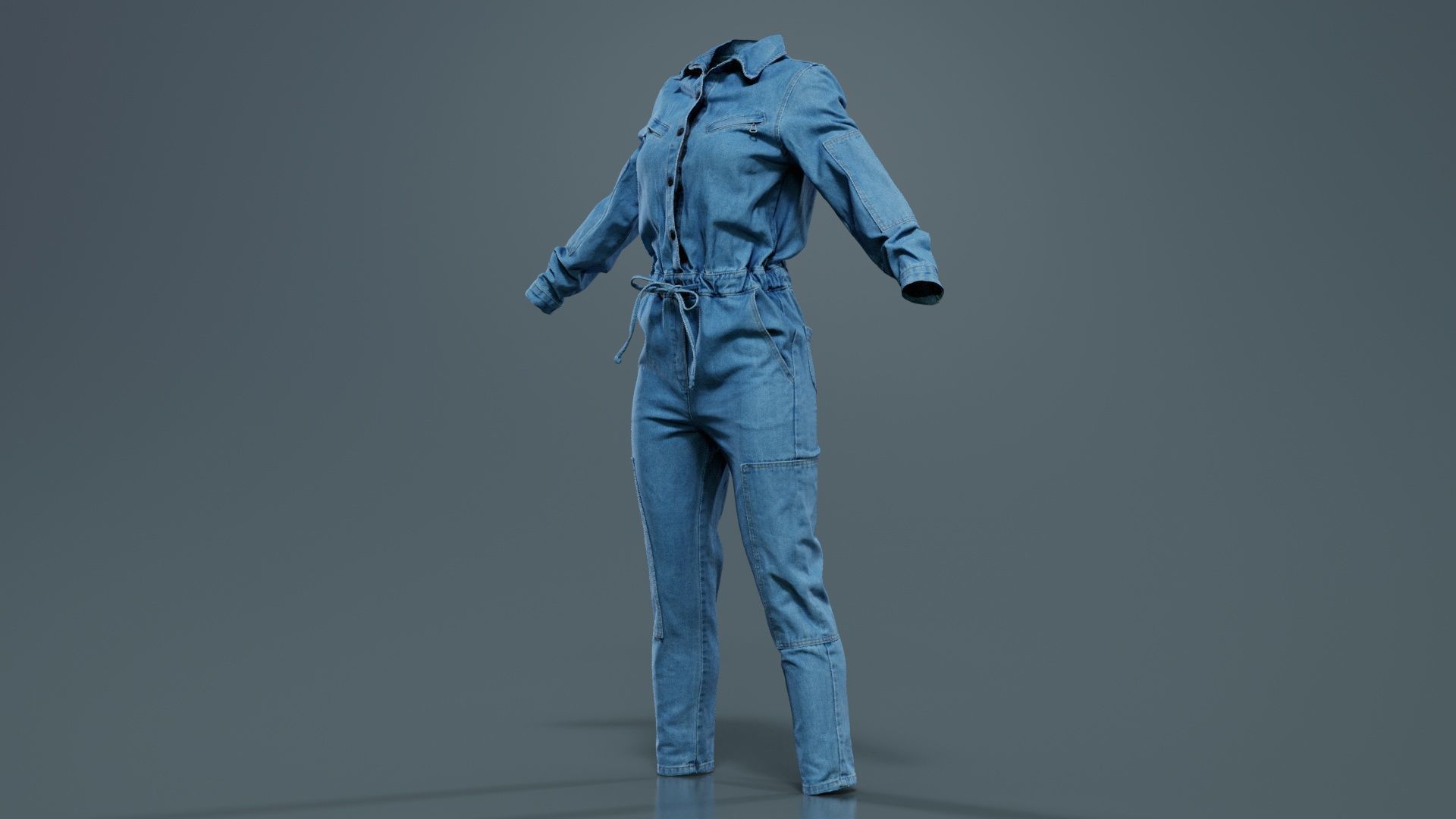 Chest Zippers Jeans Salopet Low-poly 3D model_4