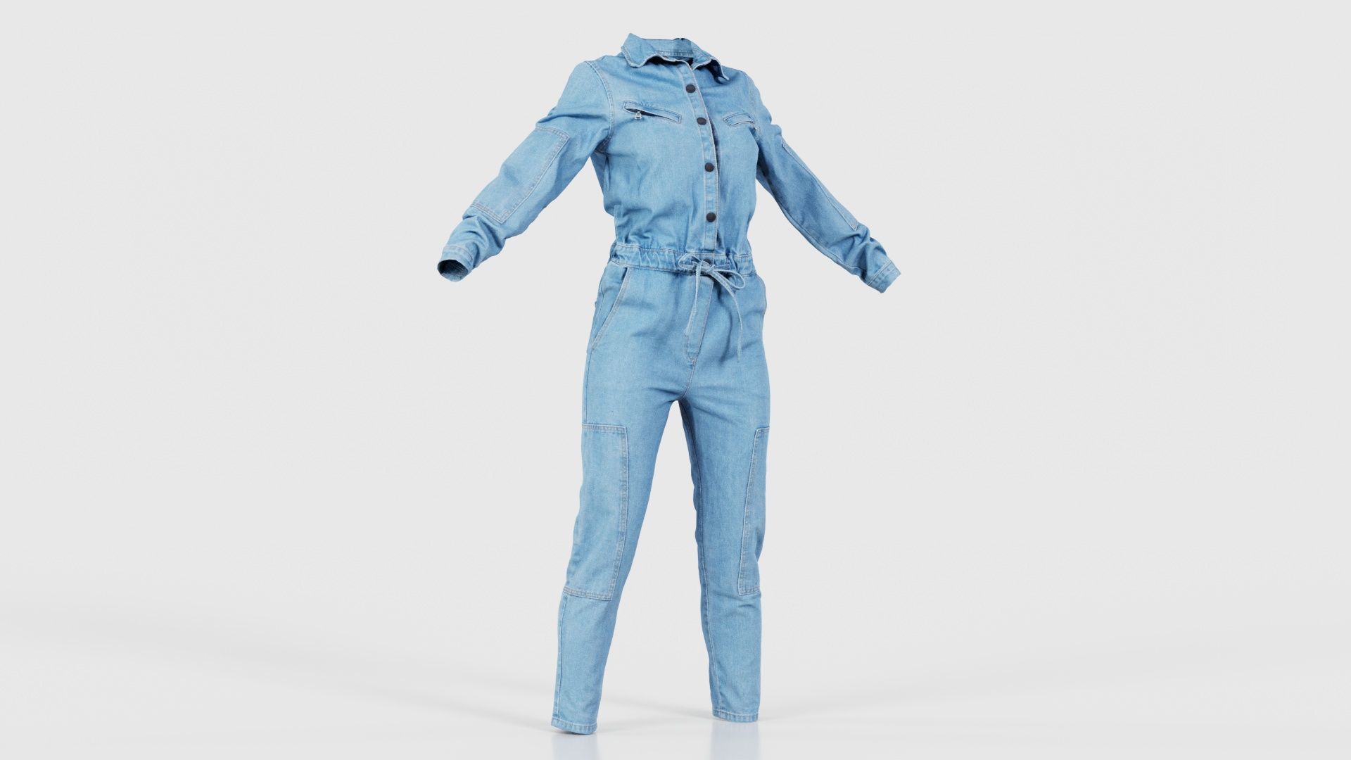 Chest Zippers Jeans Salopet Low-poly 3D model_16