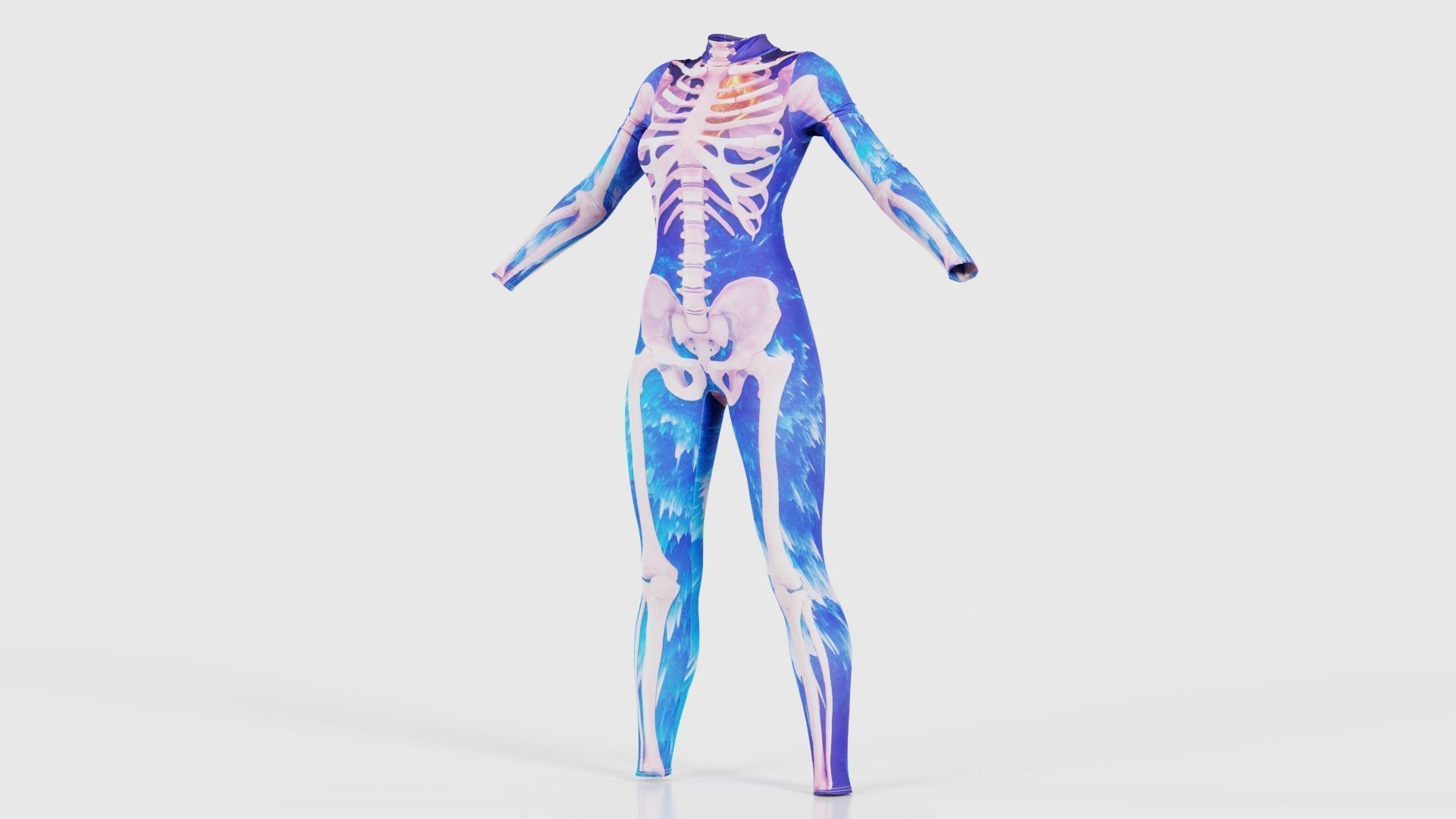 Flaming Heart Skeleton Catsuit Low-poly 3D model_26