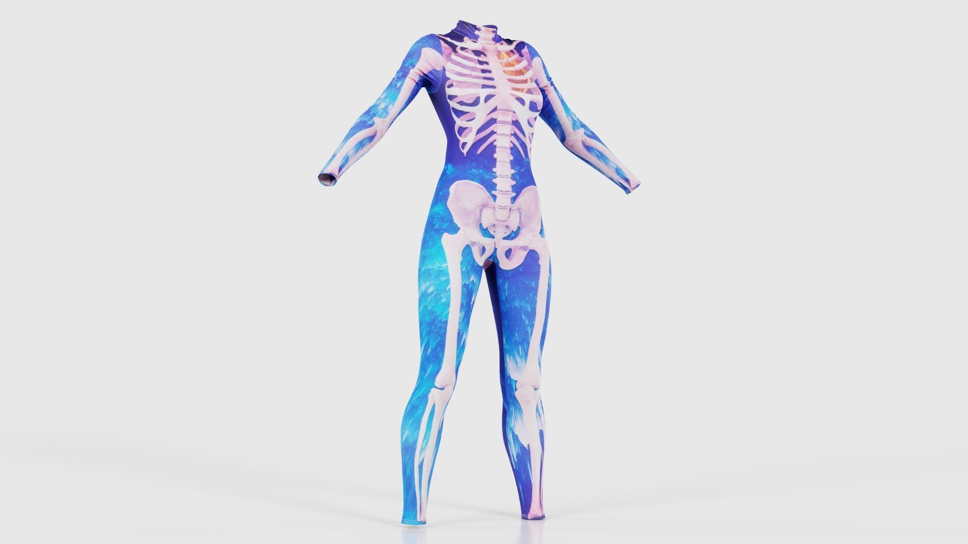 Flaming Heart Skeleton Catsuit Low-poly 3D model_16