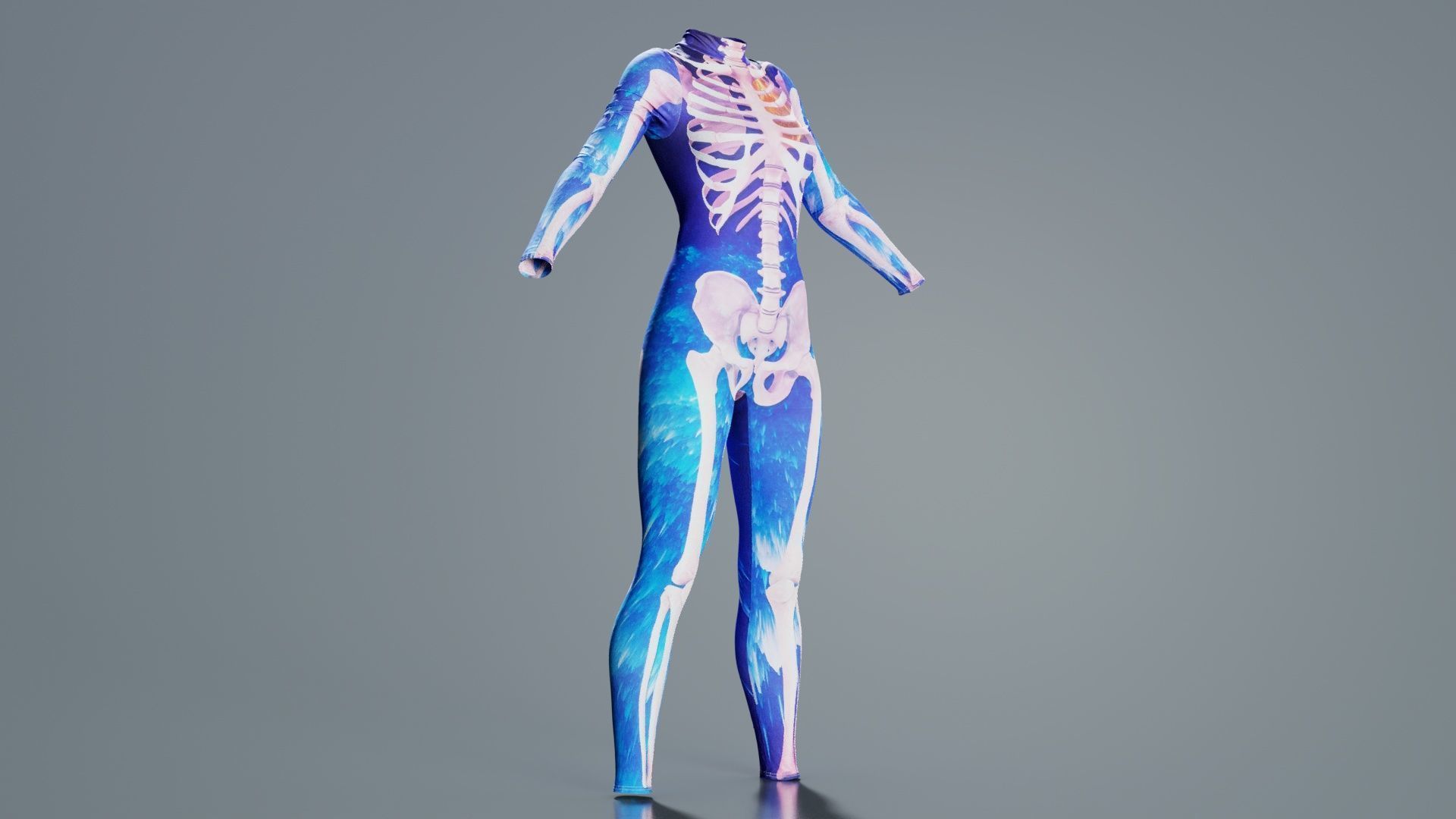 Flaming Heart Skeleton Catsuit Low-poly 3D model_5