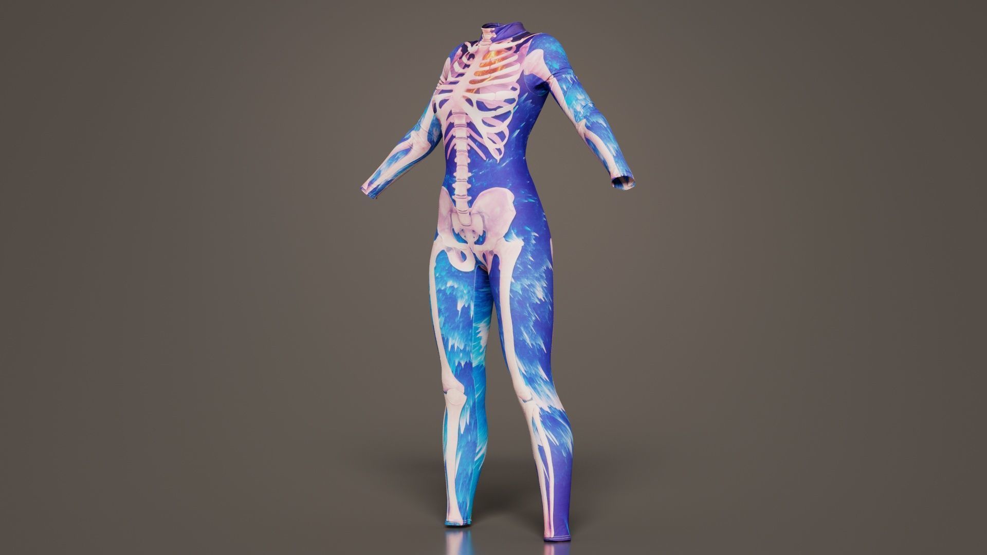 Flaming Heart Skeleton Catsuit Low-poly 3D model_1
