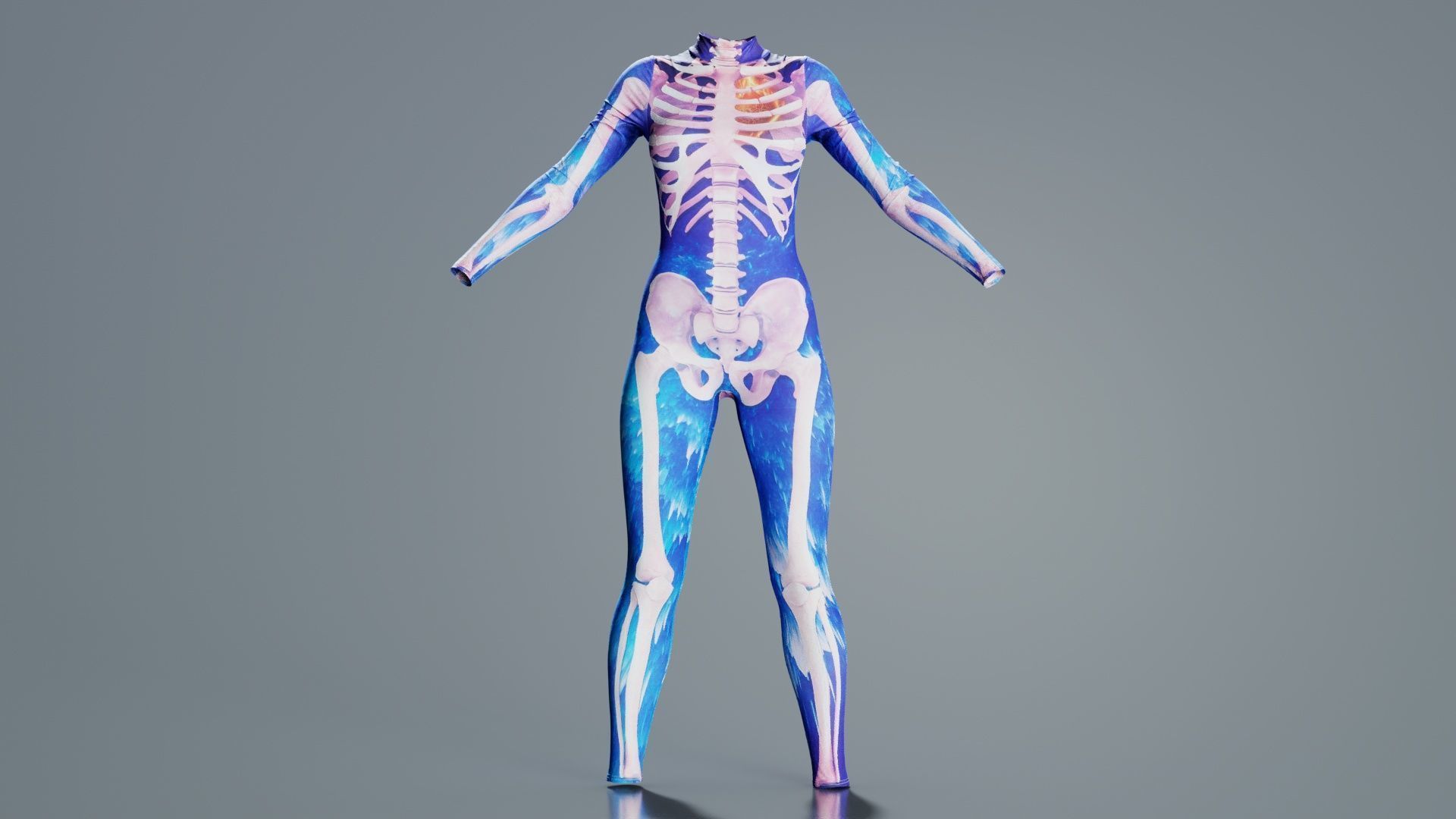 Flaming Heart Skeleton Catsuit Low-poly 3D model_8