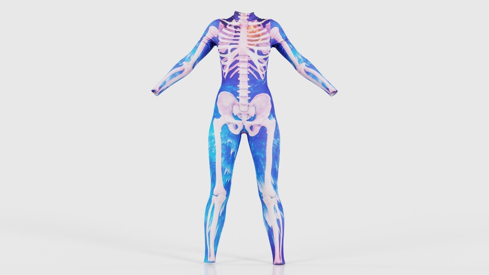 Flaming Heart Skeleton Catsuit Low-poly 3D model_15