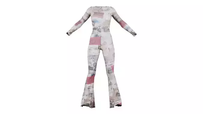 Open Back Newspaper Flared Catsuit