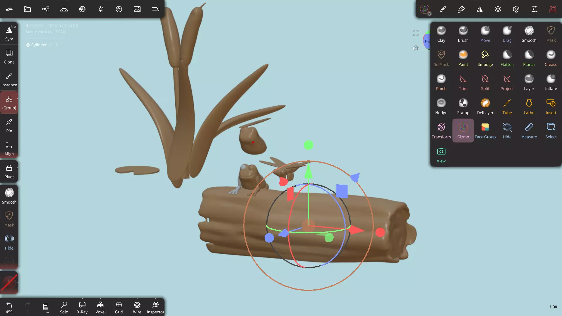 frog bug log and reed Free 3D model