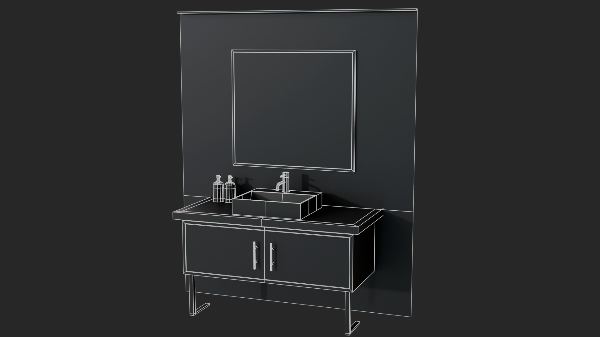 Bathroom Rectangular Sink and Mirror 3D model_7