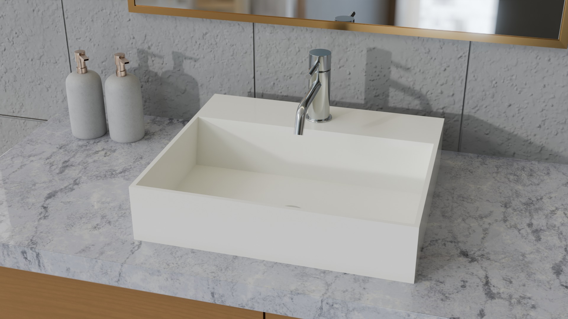 Bathroom Rectangular Sink and Mirror 3D model_2