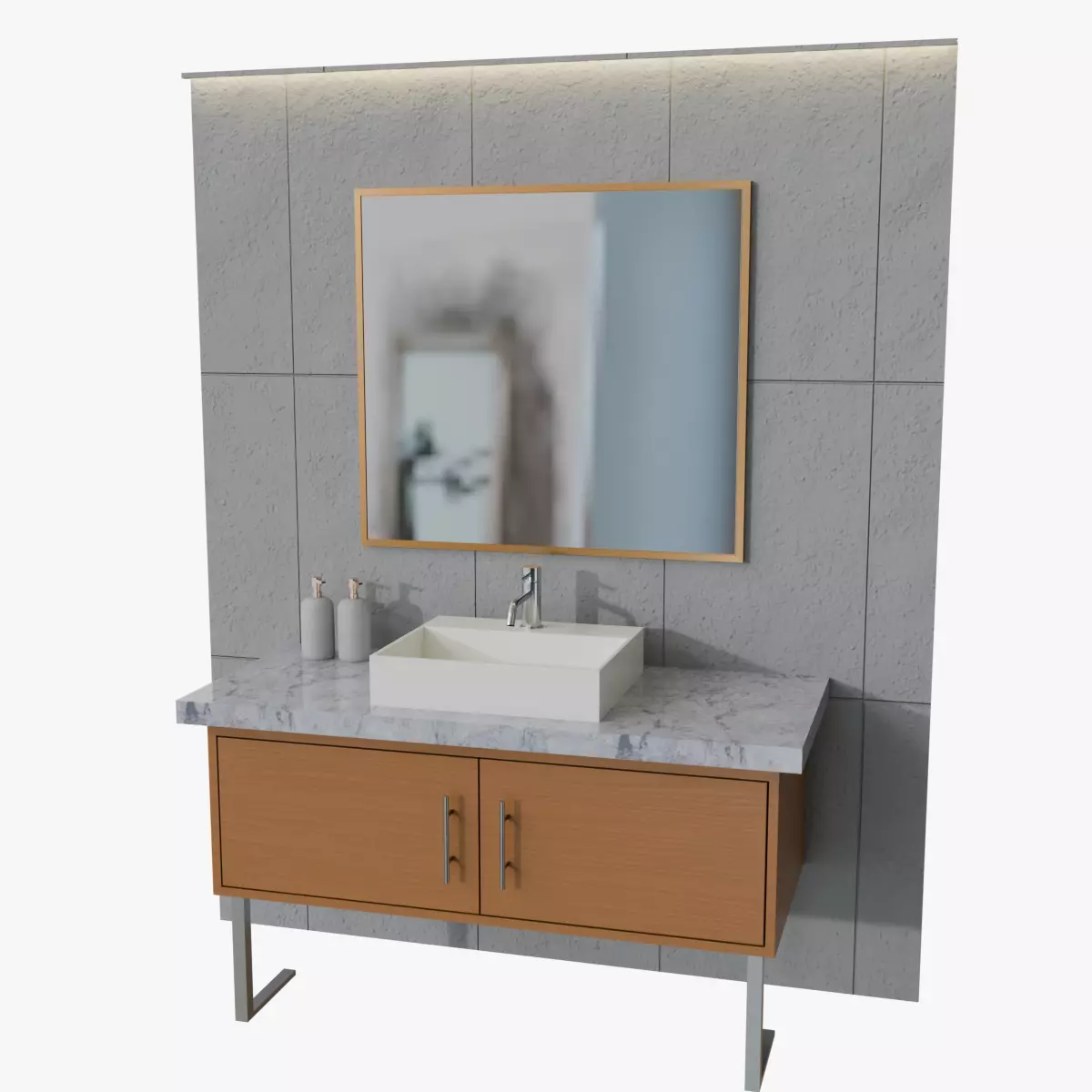 Bathroom Rectangular Sink and Mirror 3D model_0
