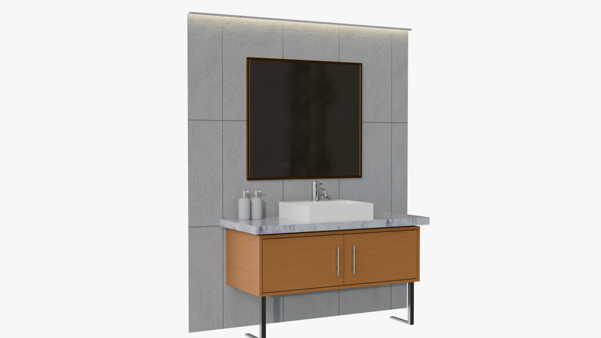 Bathroom Rectangular Sink and Mirror 3D model_5