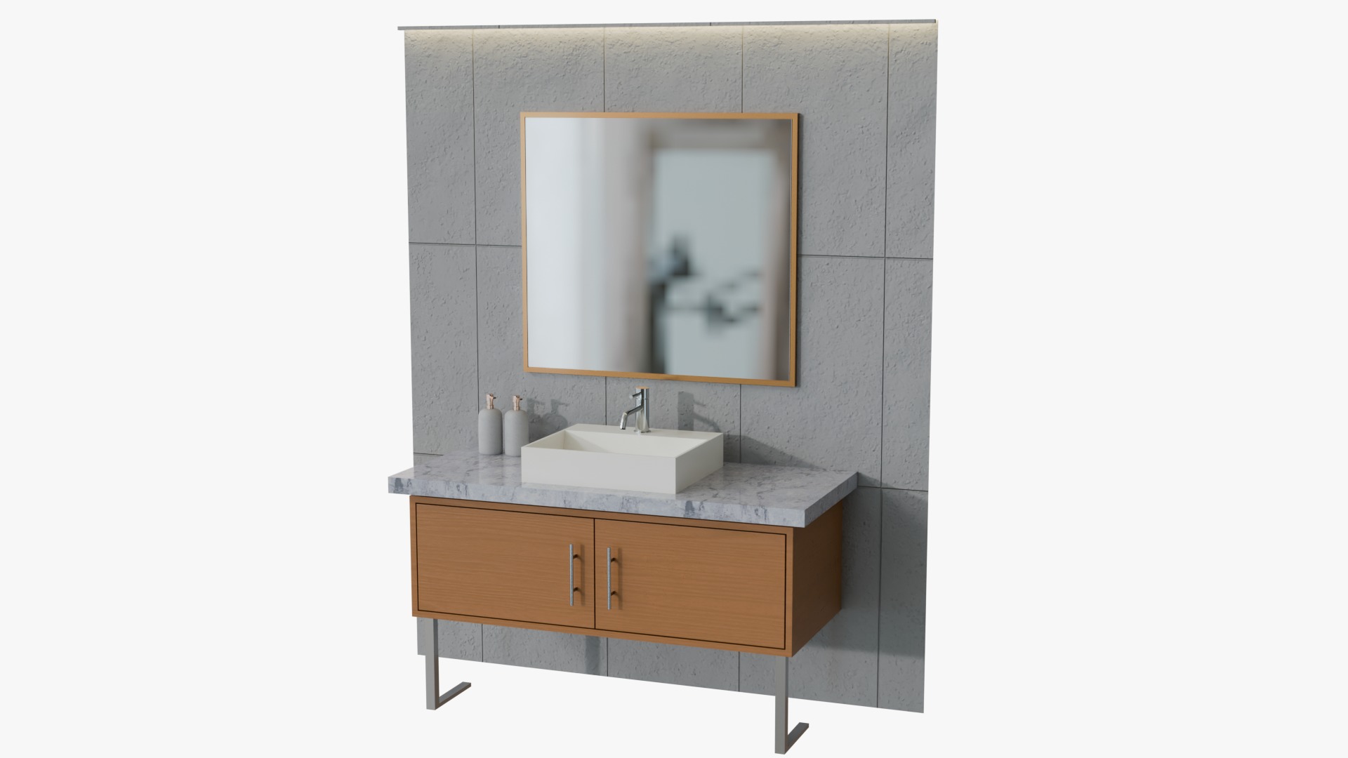 Bathroom Rectangular Sink and Mirror 3D model_1