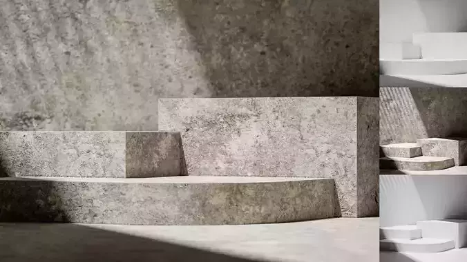 A stone structure podium product placement scene