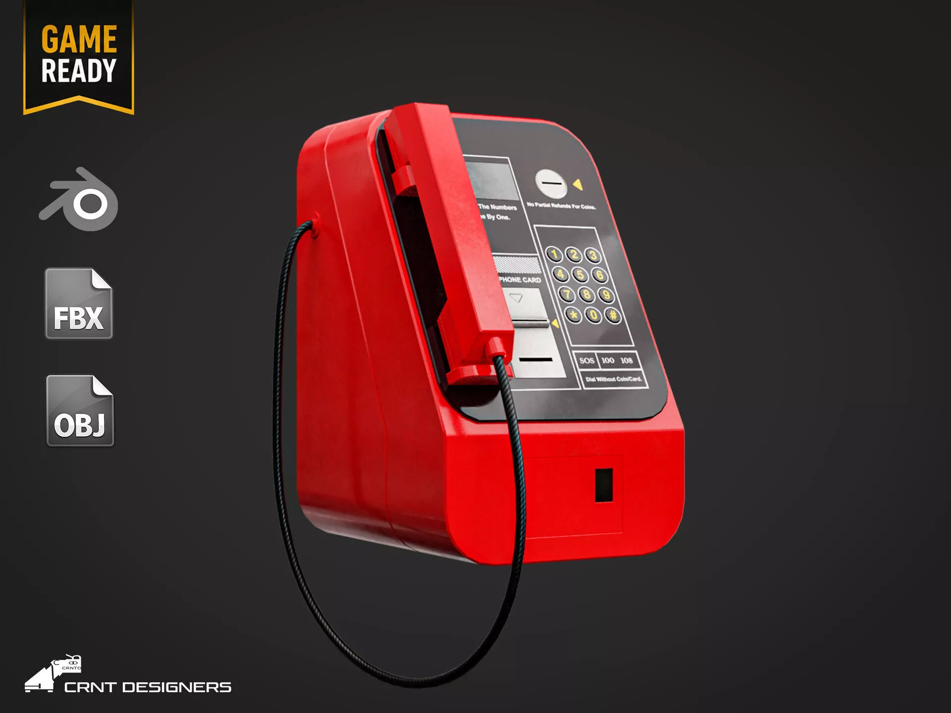 Pay Phone - Public Phone Low-poly 3D model