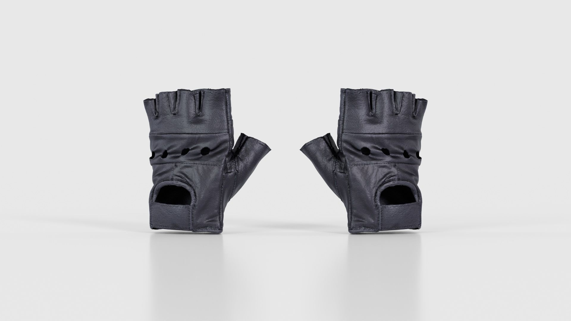 Perforated Leather Biker Gloves Low-poly 3D model_15
