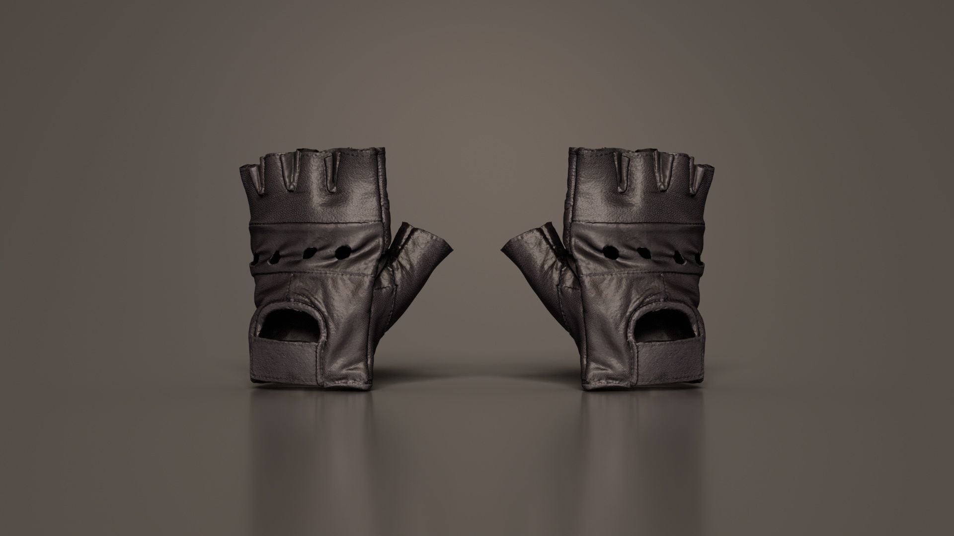 Perforated Leather Biker Gloves Low-poly 3D model_2