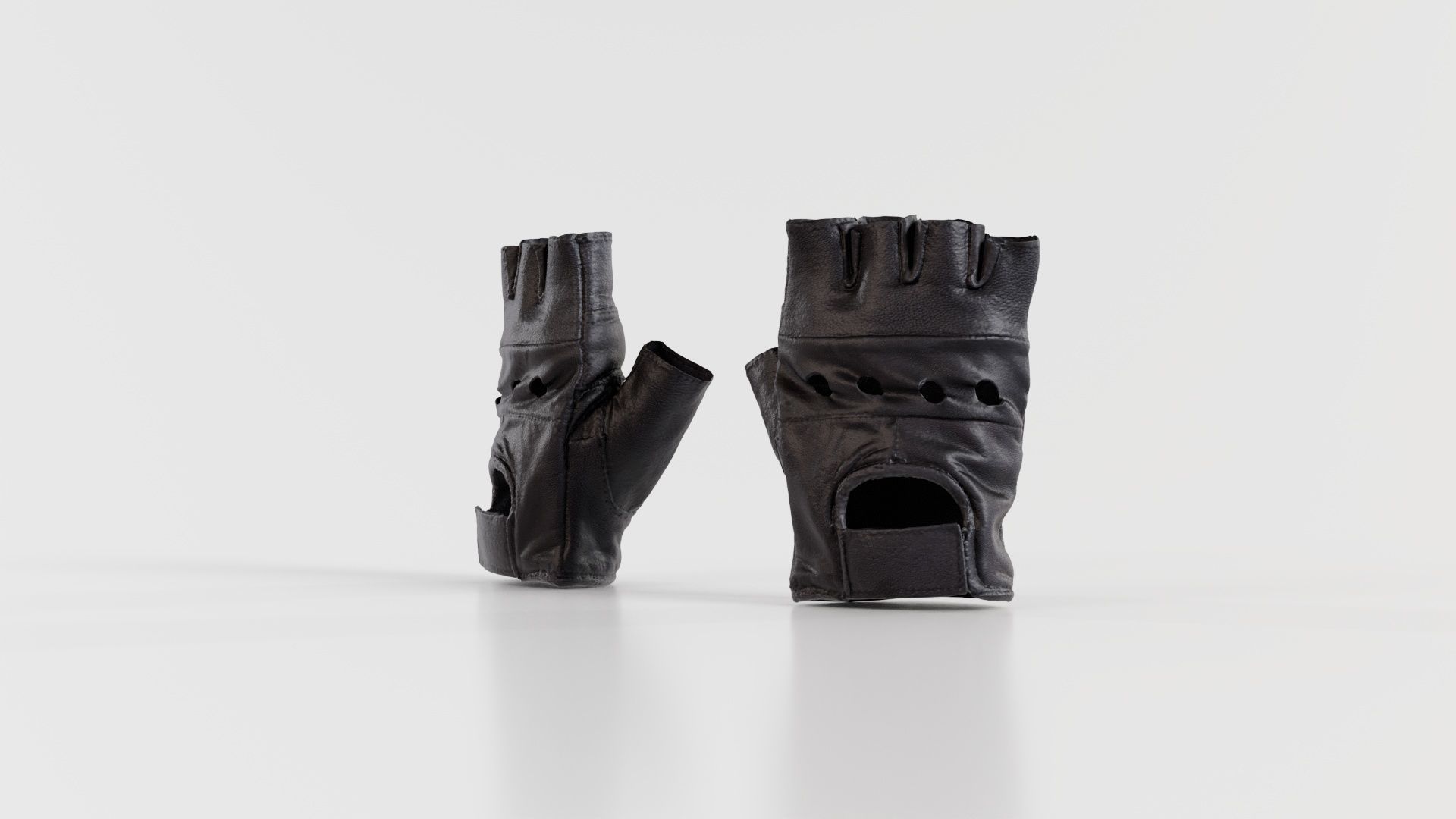 Perforated Leather Biker Gloves Low-poly 3D model_4