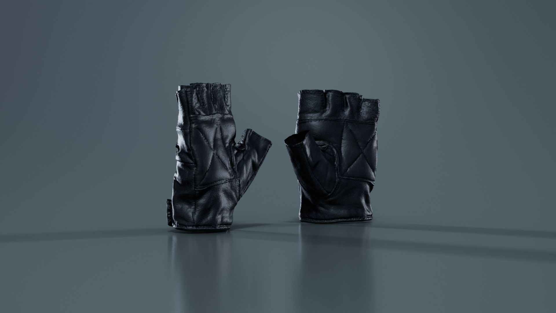 Perforated Leather Biker Gloves Low-poly 3D model_1