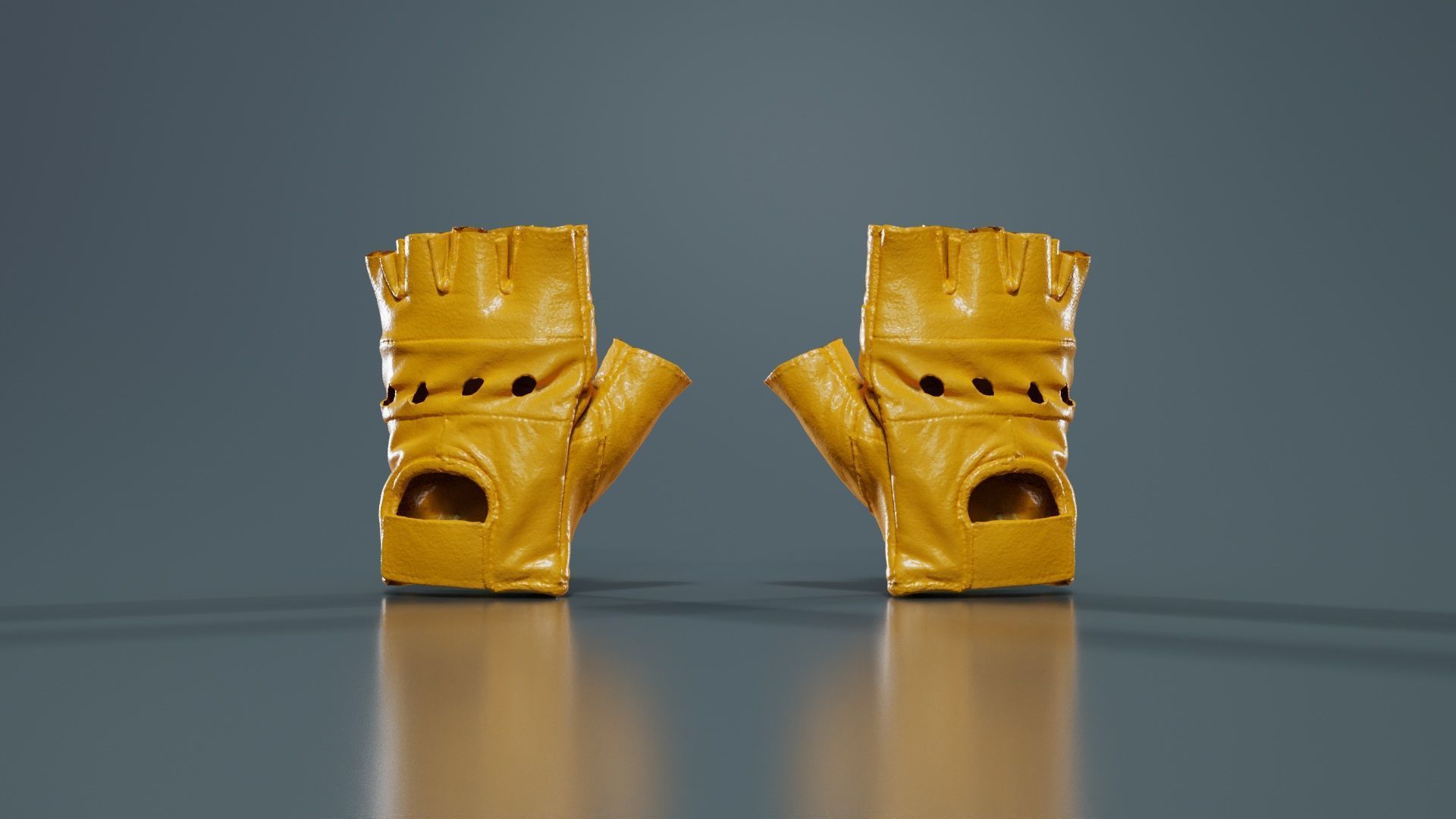 Perforated Leather Biker Gloves Low-poly 3D model_12