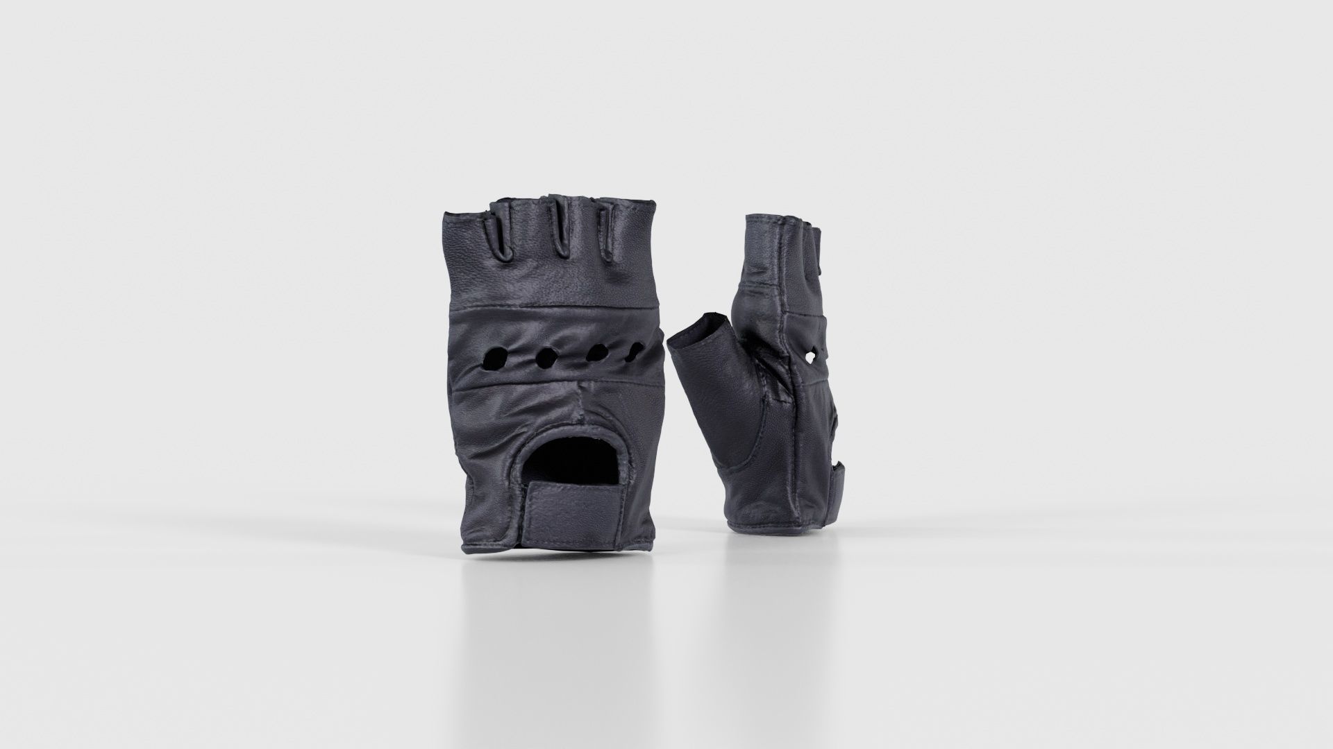 Perforated Leather Biker Gloves Low-poly 3D model_17