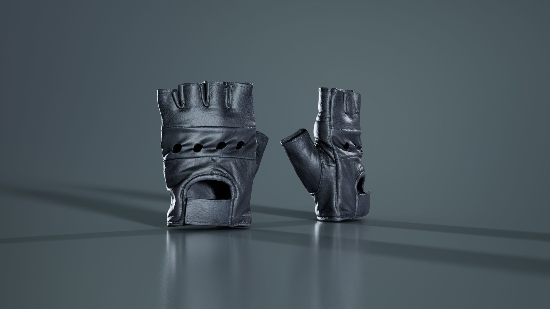 Perforated Leather Biker Gloves Low-poly 3D model_6