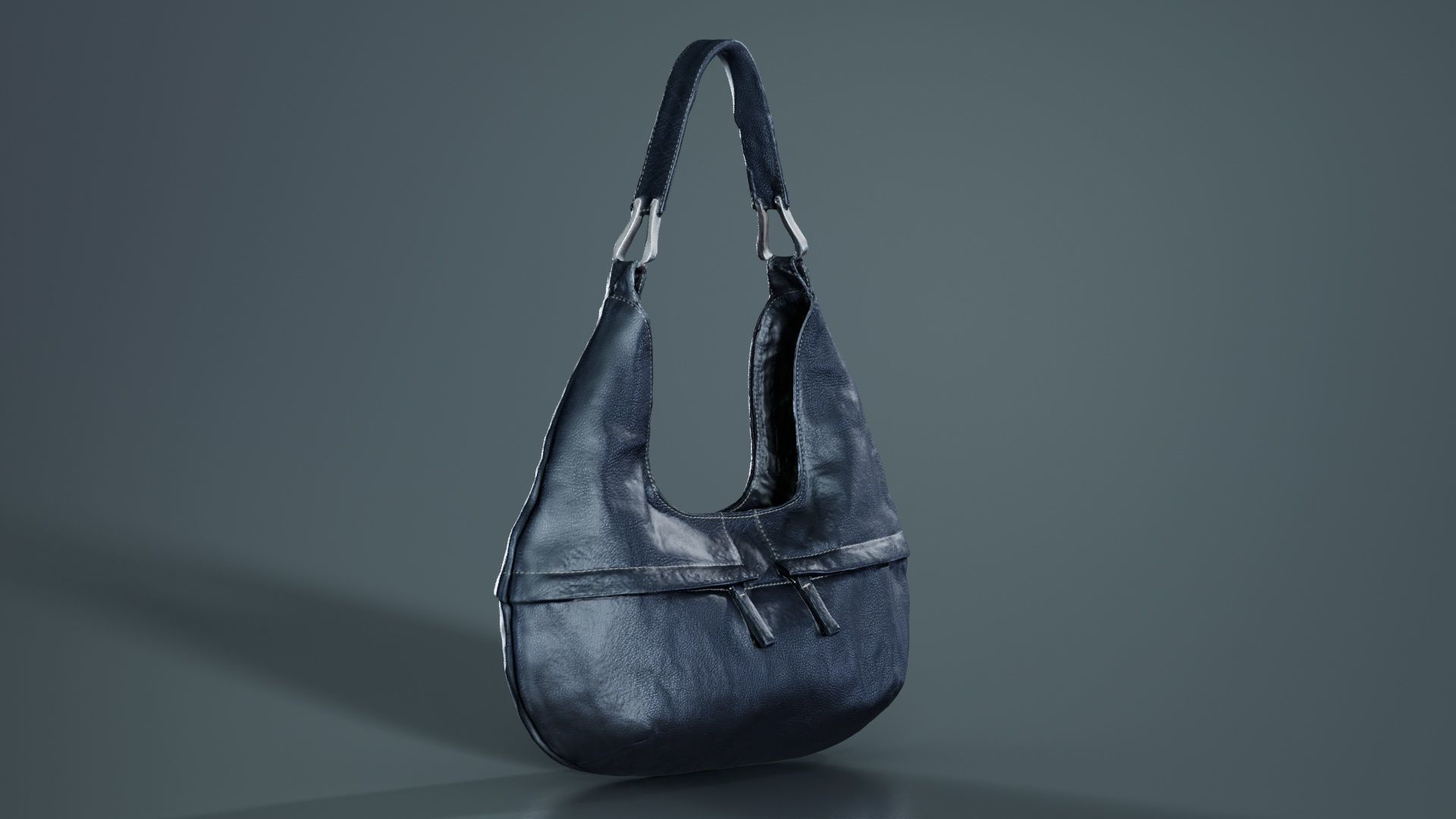 Black Leather Handbag Low-poly 3D model_6