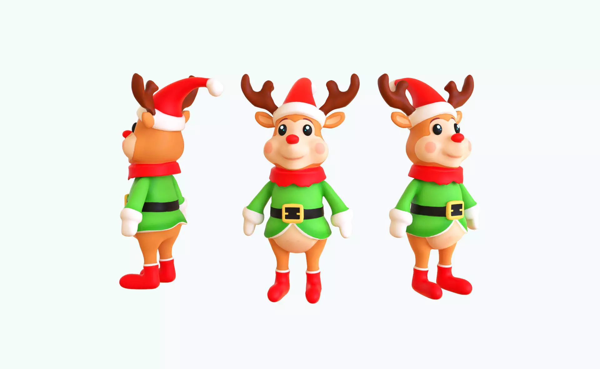3D Cartoon Reindeer Christmas Character in Festive Attire Low-poly 3D model