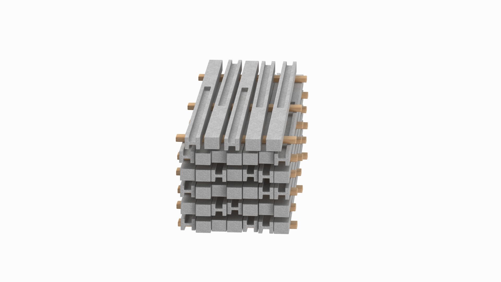 Concrete Slabs On Wood Planks 3D model_2