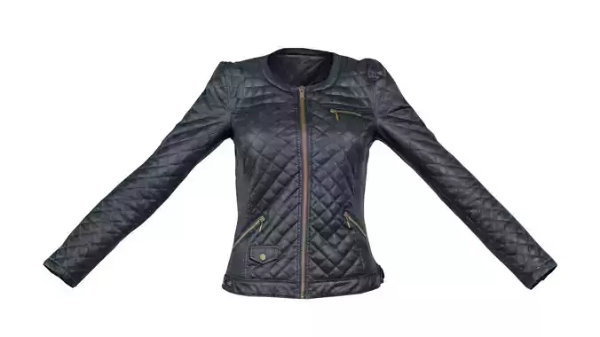 Black Padded Leather Jacket Closed Low-poly 3D model