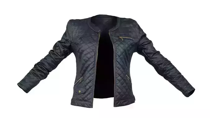 Black Padded Leather Jacket Open Low-poly 3D model