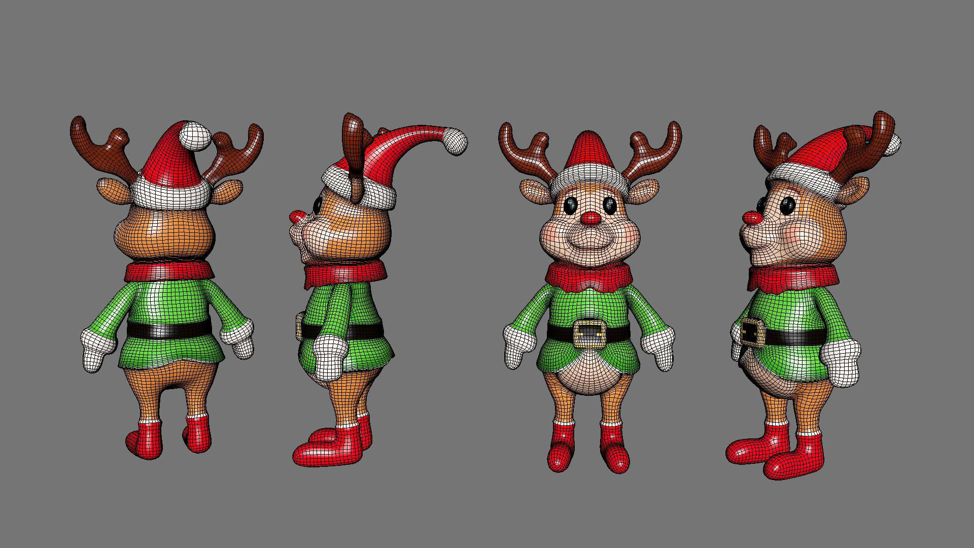 3D Cartoon Reindeer Christmas Animated in Festive Attire  Low-poly 3D model_16