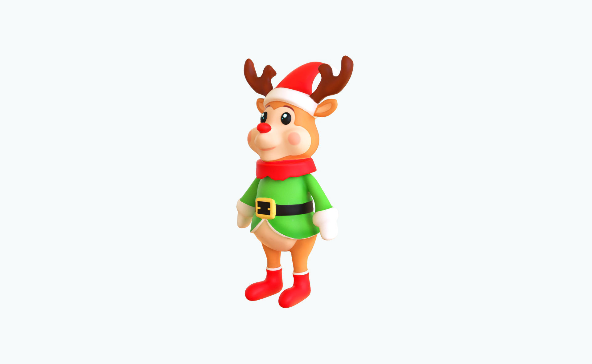3D Cartoon Reindeer Christmas Animated in Festive Attire  Low-poly 3D model_8