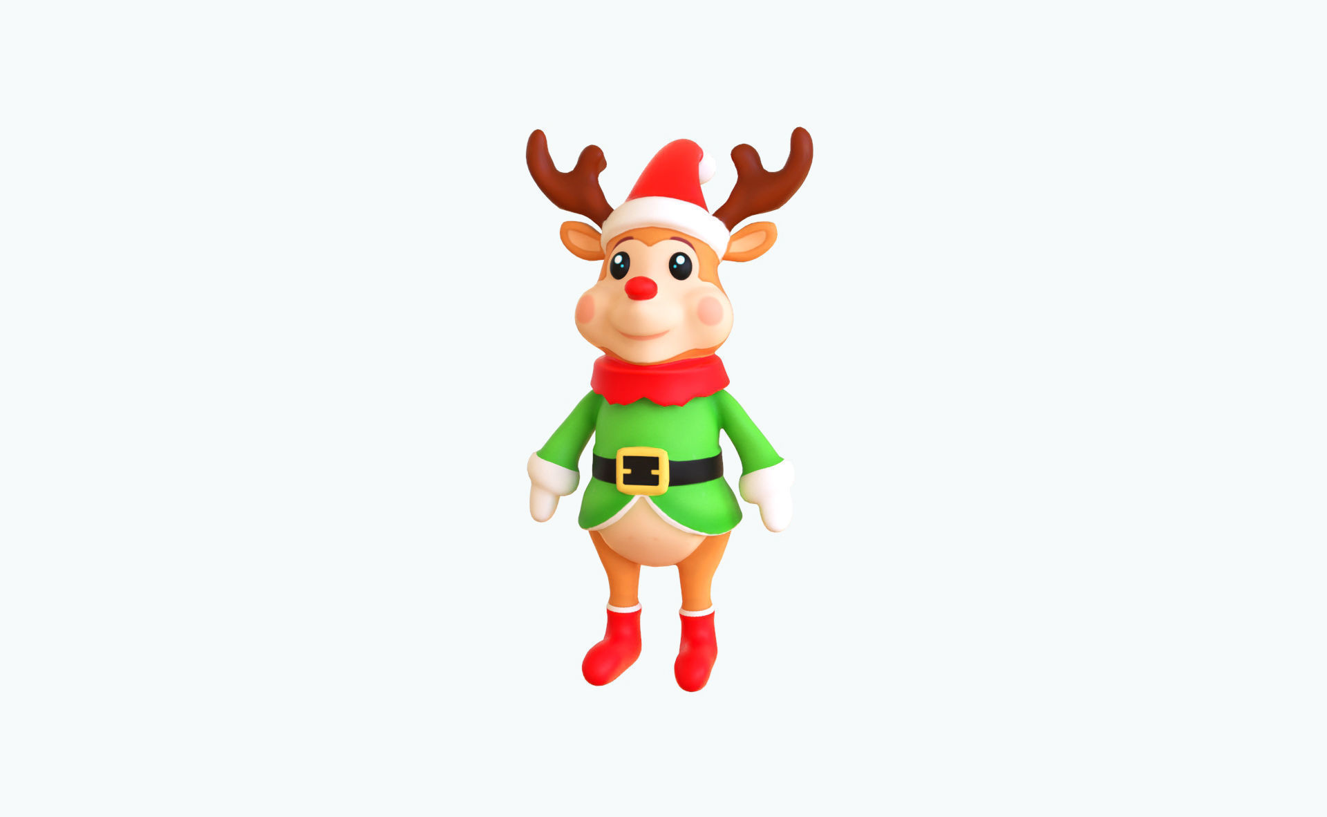 3D Cartoon Reindeer Christmas Animated in Festive Attire  Low-poly 3D model_7