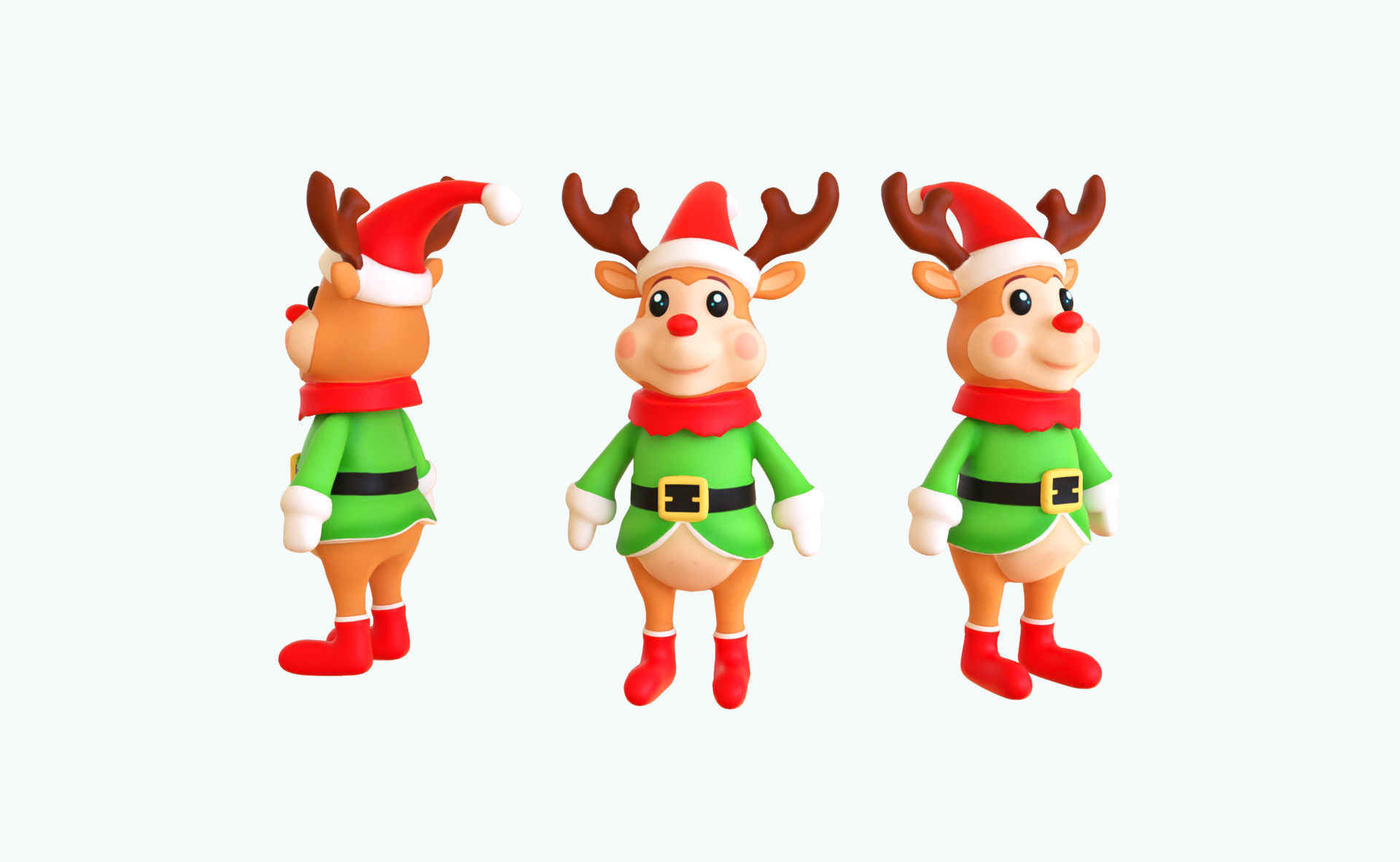 3D Cartoon Reindeer Christmas Animated in Festive Attire  Low-poly 3D model_5