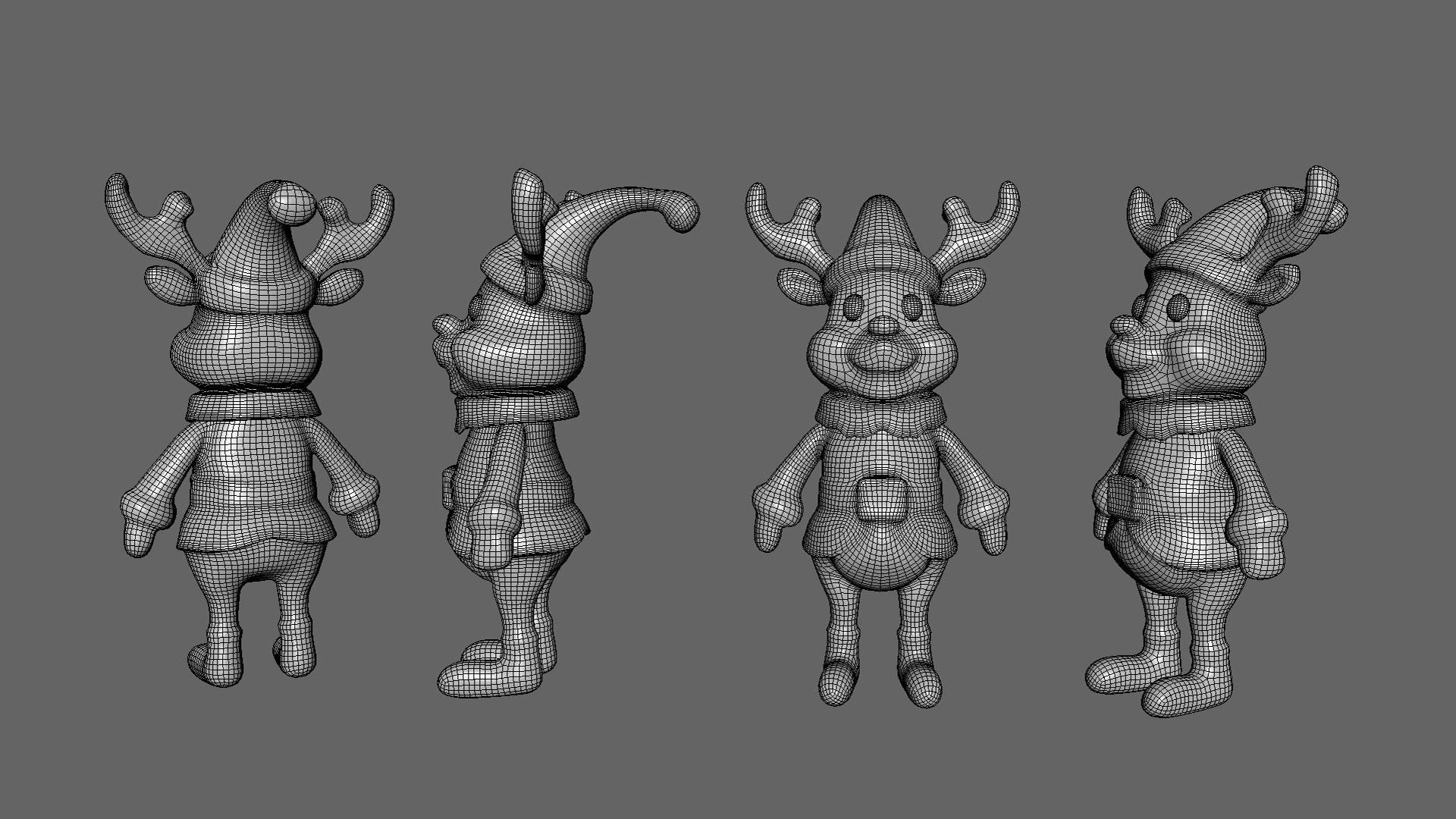 3D Cartoon Reindeer Christmas Animated in Festive Attire  Low-poly 3D model_15