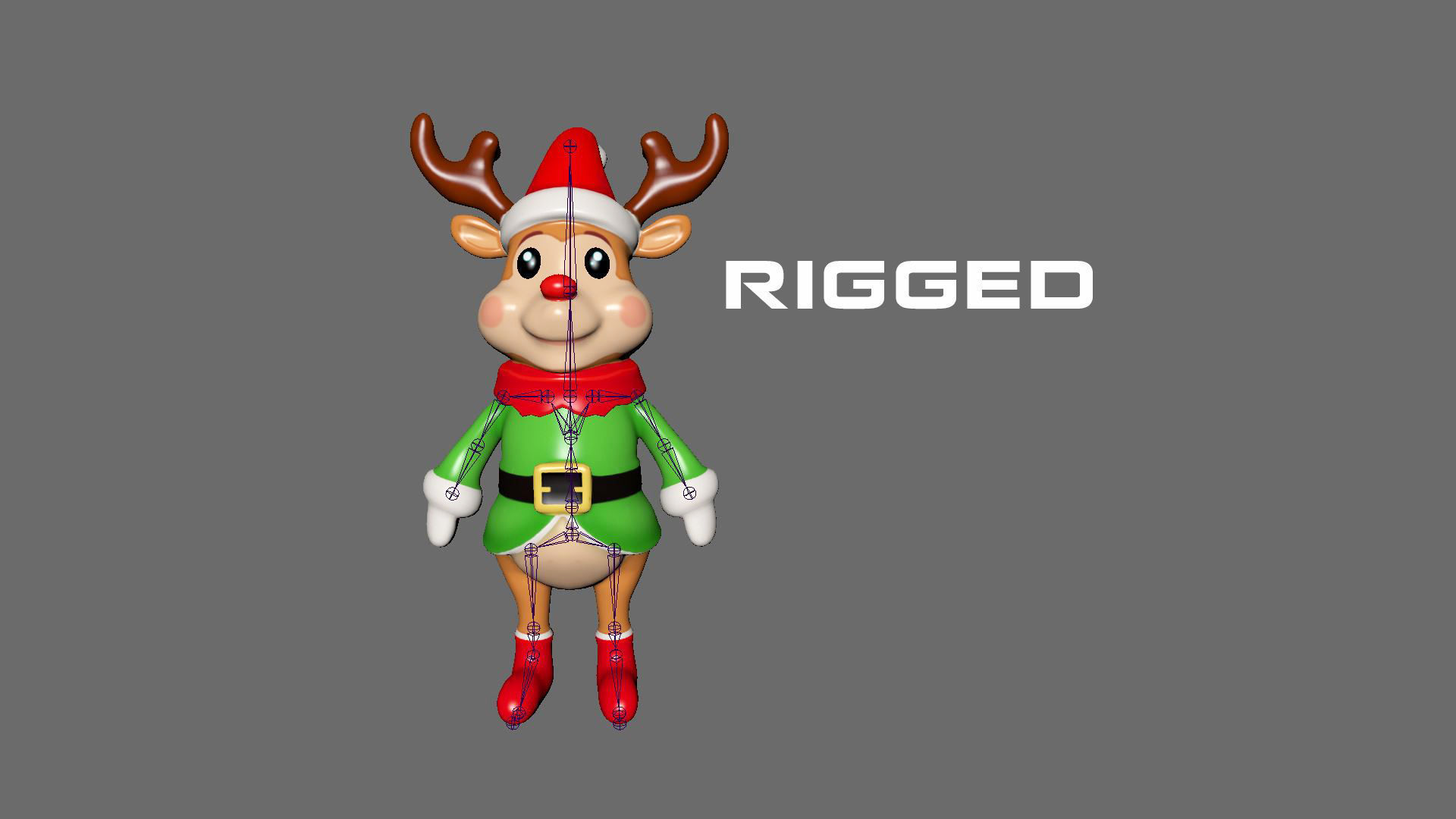 3D Cartoon Reindeer Christmas Animated in Festive Attire  Low-poly 3D model_2