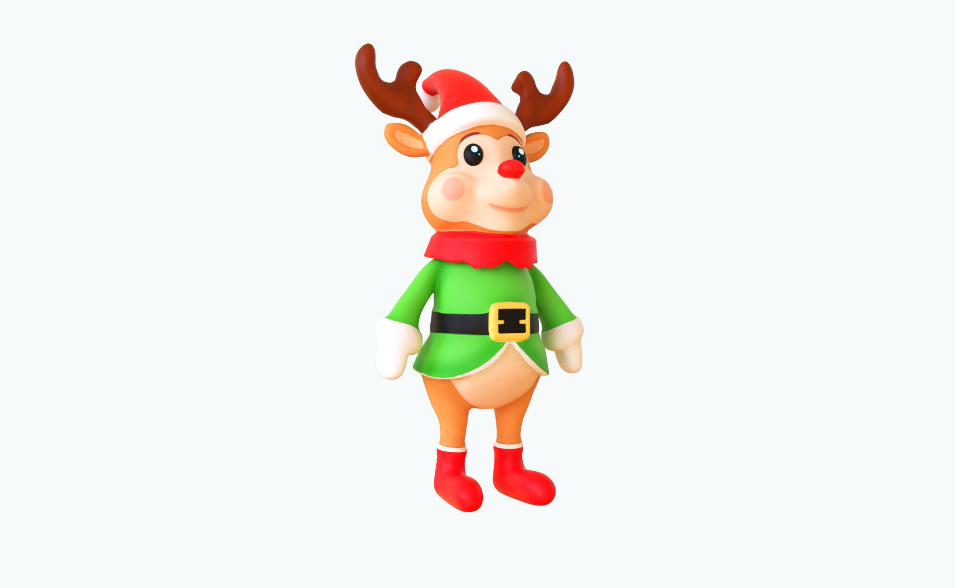 3D Cartoon Reindeer Christmas Animated in Festive Attire  Low-poly 3D model_13
