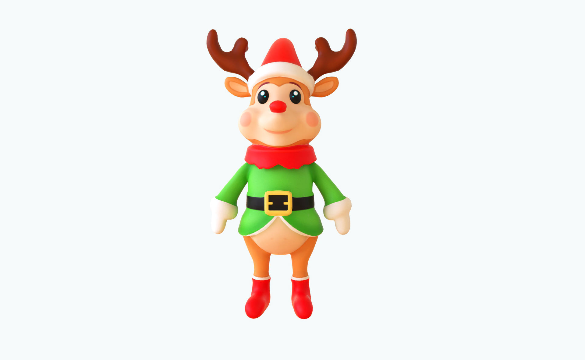 3D Cartoon Reindeer Christmas Animated in Festive Attire  Low-poly 3D model_6