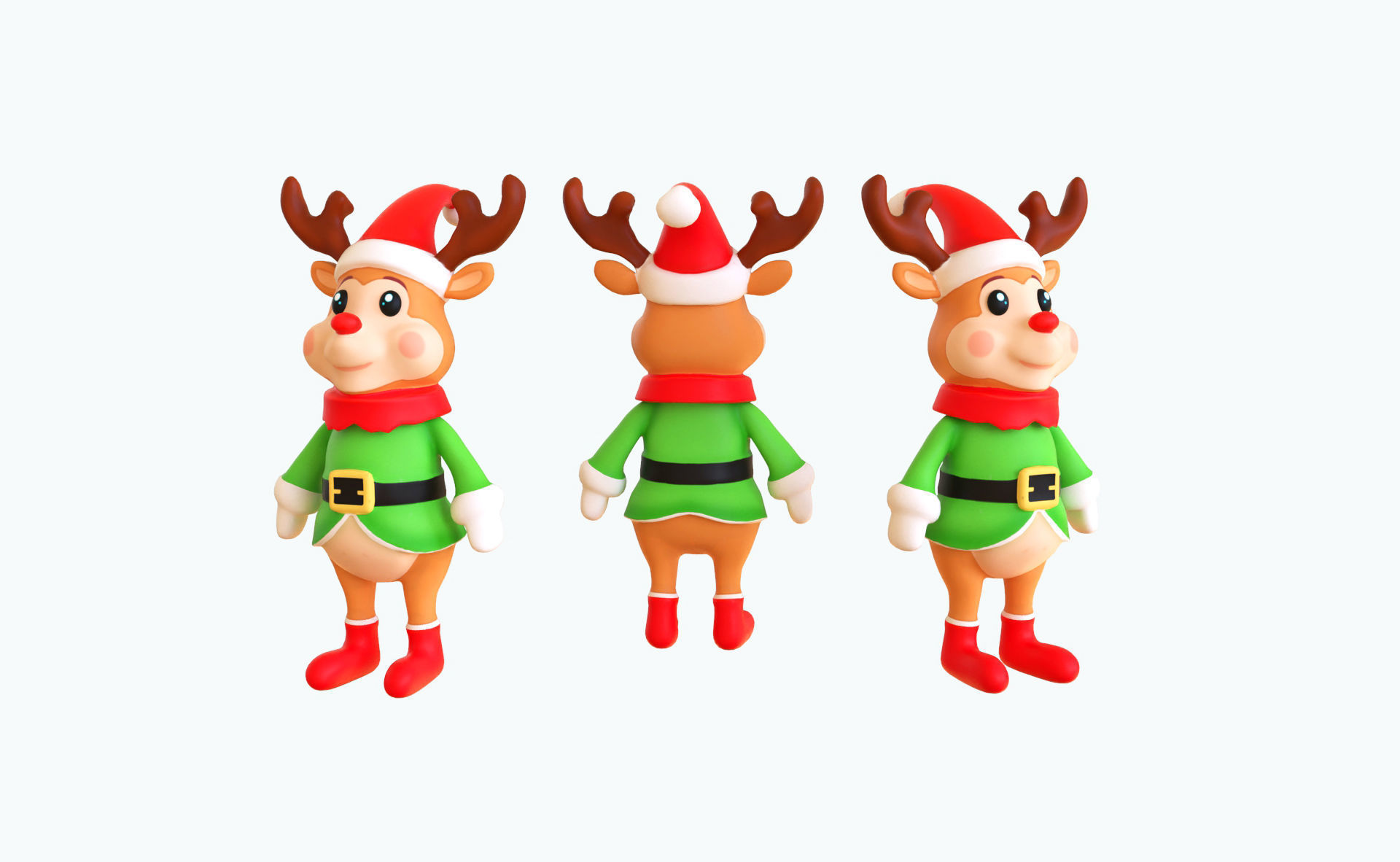 3D Cartoon Reindeer Christmas Animated in Festive Attire  Low-poly 3D model_3