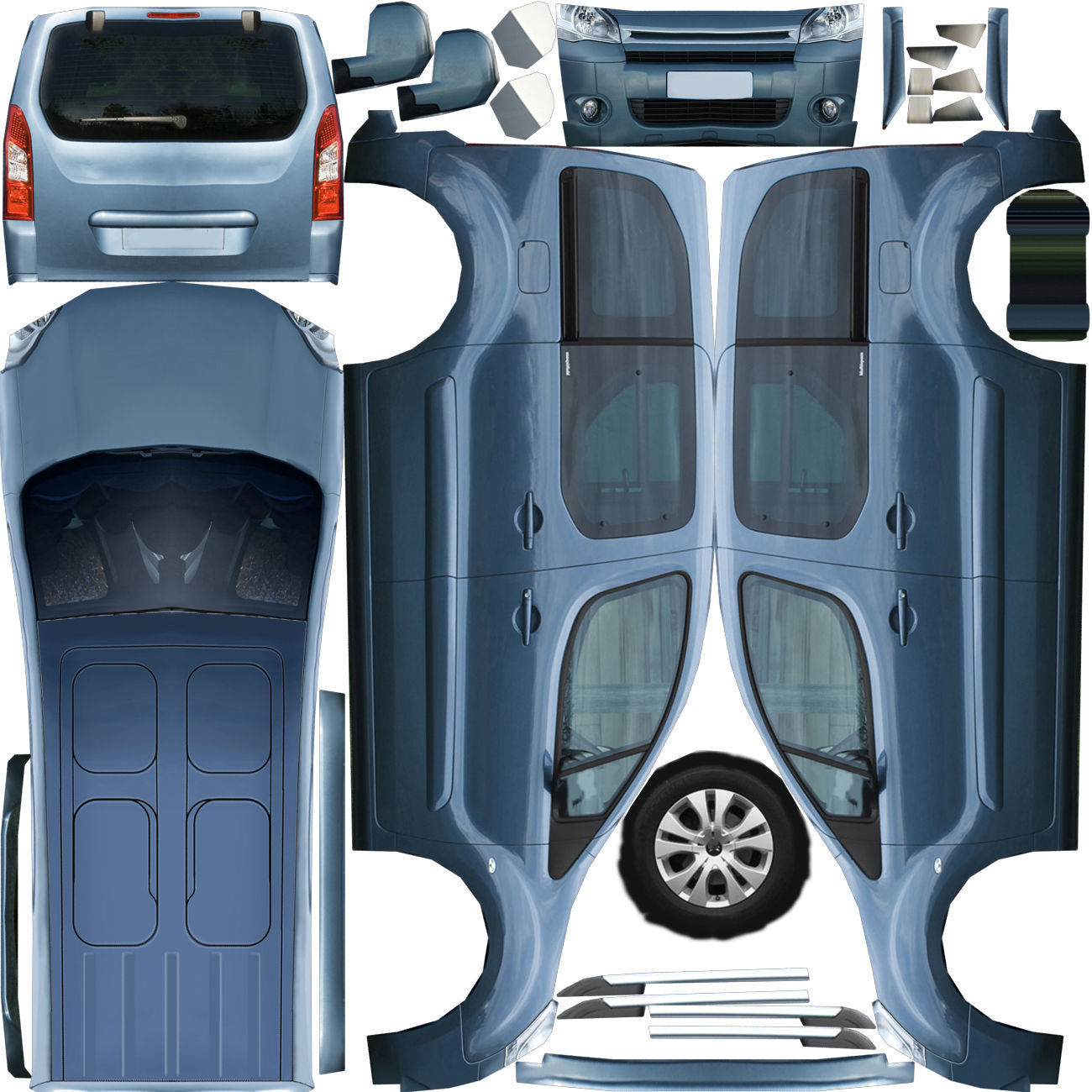 5 Low Poly touring cars Low-poly 3D model_3